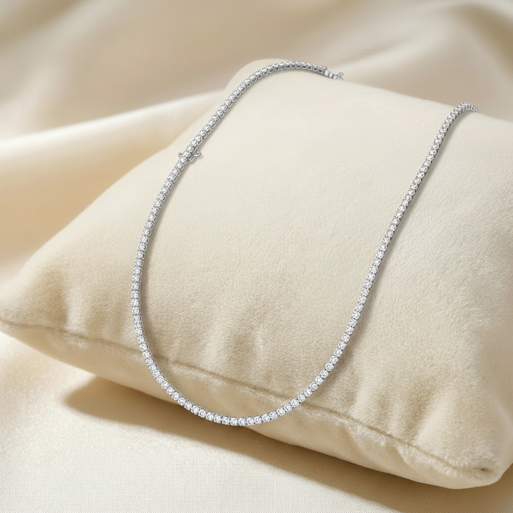 Round Brilliant Riviere Diamond Necklace<BR>5.55 Ct. In 18k Gold