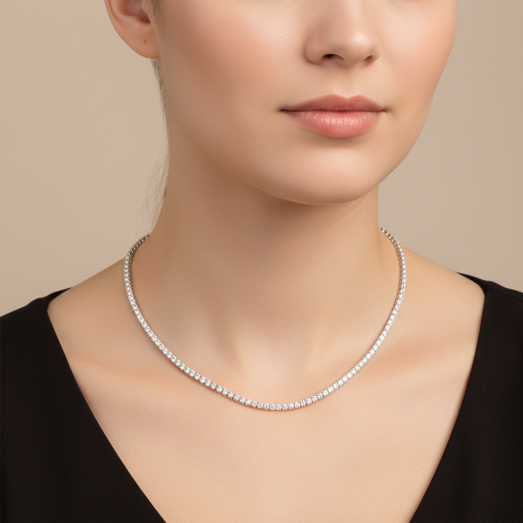Round Brilliant Riviere Diamond Necklace<BR>5.55 Ct. In 18k Gold - Image 2