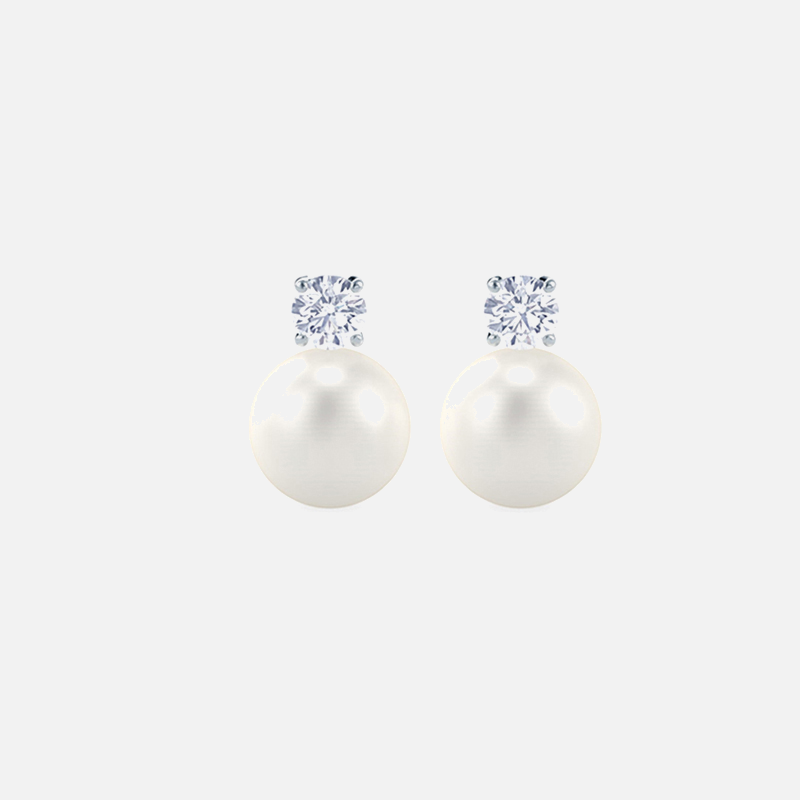 Diamond Earrings With Akoya Pearls<br>0.40 Ct. to 1.00 ct. in 18K Gold