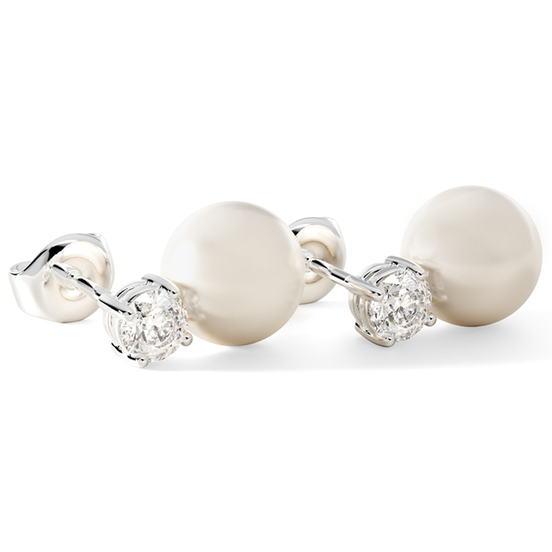 Diamond Earrings With Akoya Pearls<br>0.40 Ct. to 1.00 ct. in 18K Gold - Image 3