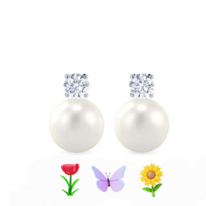 DIAMOND PEARL EARRINGS<BR> 0.40 ct. F VS1 Diamond Earrings with 7.5 mm Akoya pearls in 18k Gold