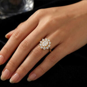 Sunflower Oval Diamond Engagement Ring
