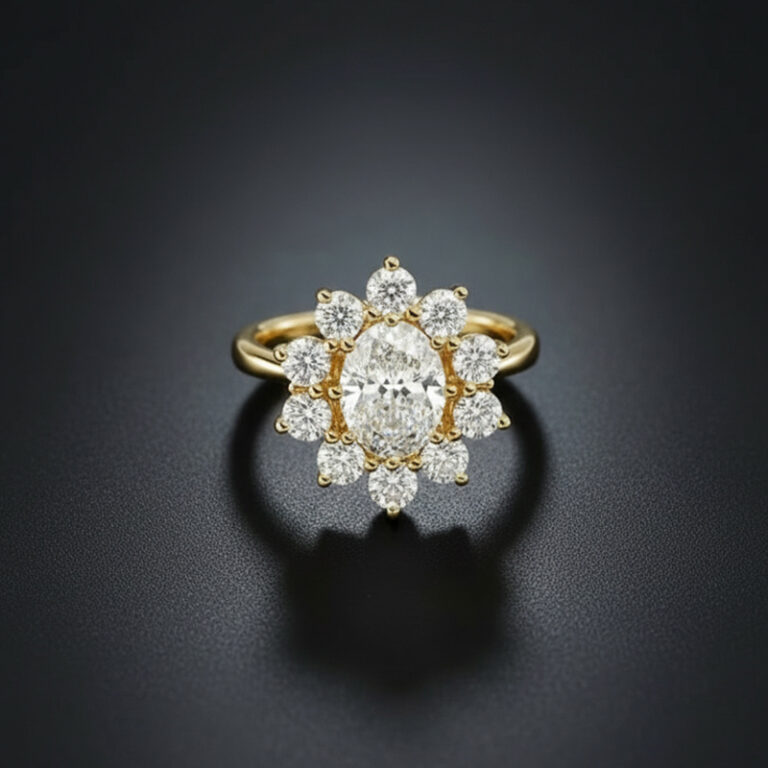 Sunflower Oval Diamond Engagement Ring