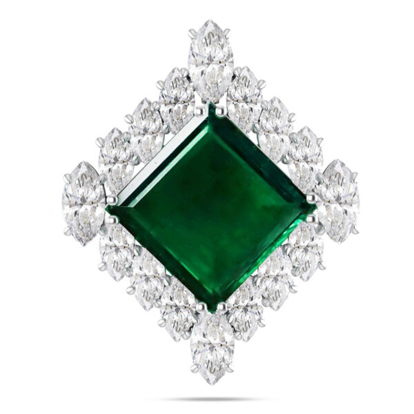 ETERNAL UNITY BROOCH<br>2.00 Ct. Square Emerald Surrounded by a 0.80 Ct Marquise Diamond Halo - Image 4