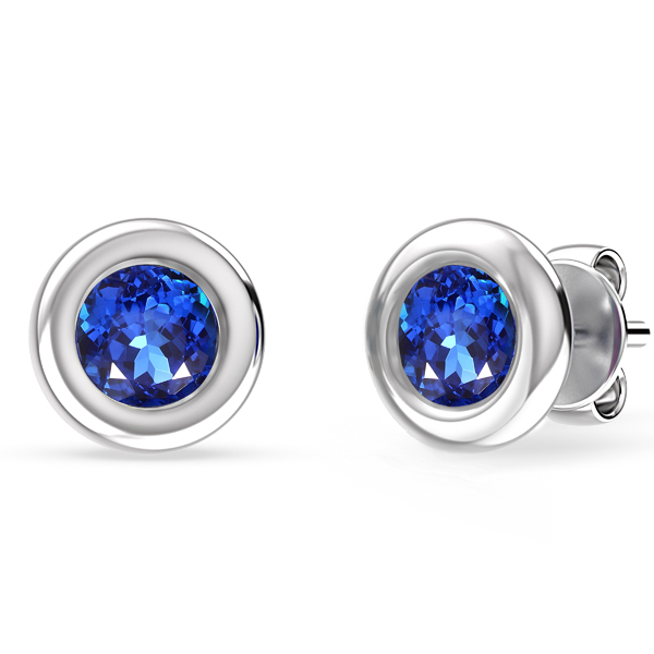 Colored Stone Bezel Studs in Blue Sapphire – 18K White Gold Earrings