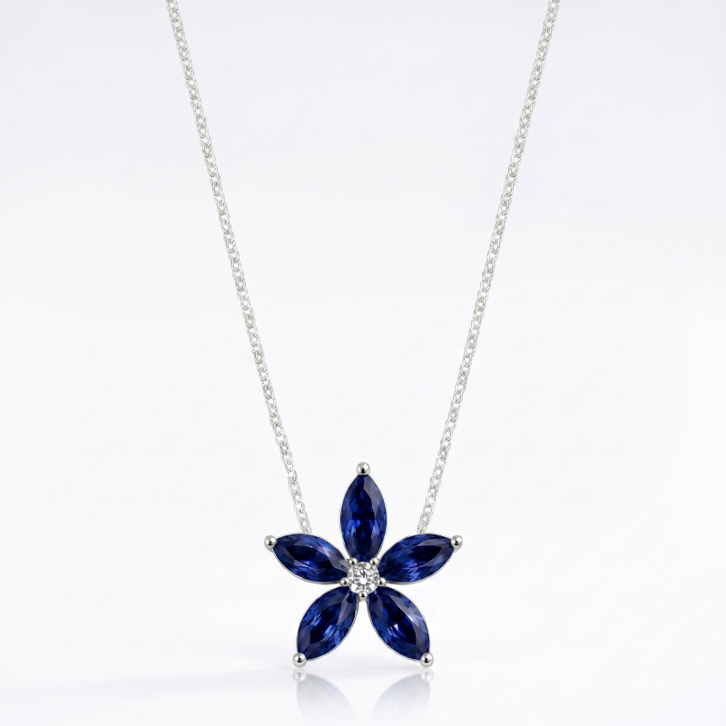 5 Petals Sapphire Pendant Necklace
