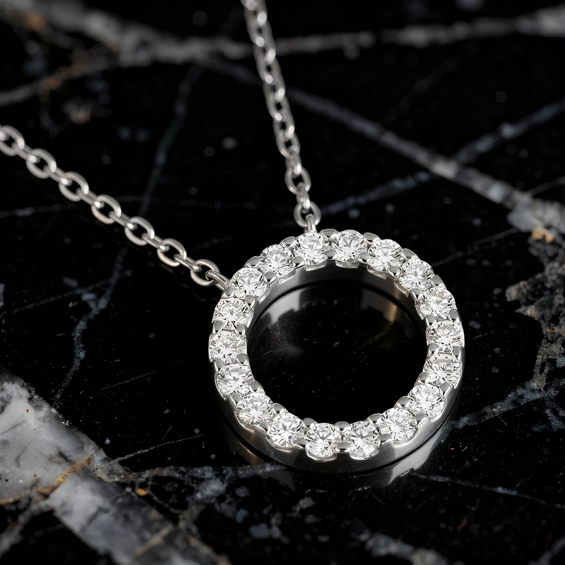 Diamond Halo Pendant Necklace<BR>0.50 ct. 18K Gold - Image 5