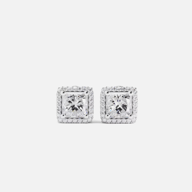 Princess Diamond Halo Earrings<br>0.60 to 1.00 Ct. 18K Gold