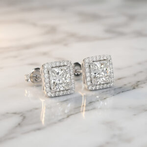 Princess Diamond Halo Earrings<br>0.60 to 1.00 Ct. 18K Gold