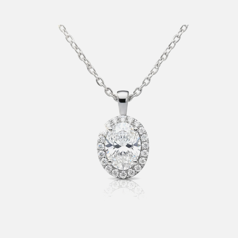 Oval-Shaped Diamond Halo Pendant