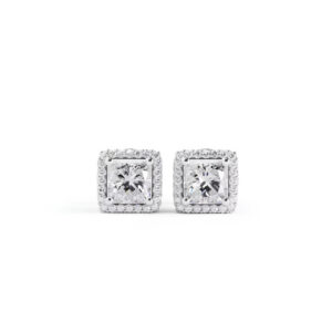 Princess Cut Halo Earring Setting 18k Gold