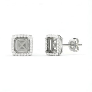Princess Cut Halo Earring Setting 18k Gold