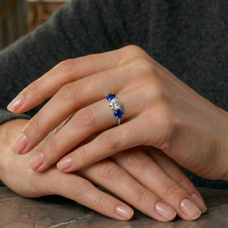 Nobility Trio Sapphire and Diamond Engagement Ring