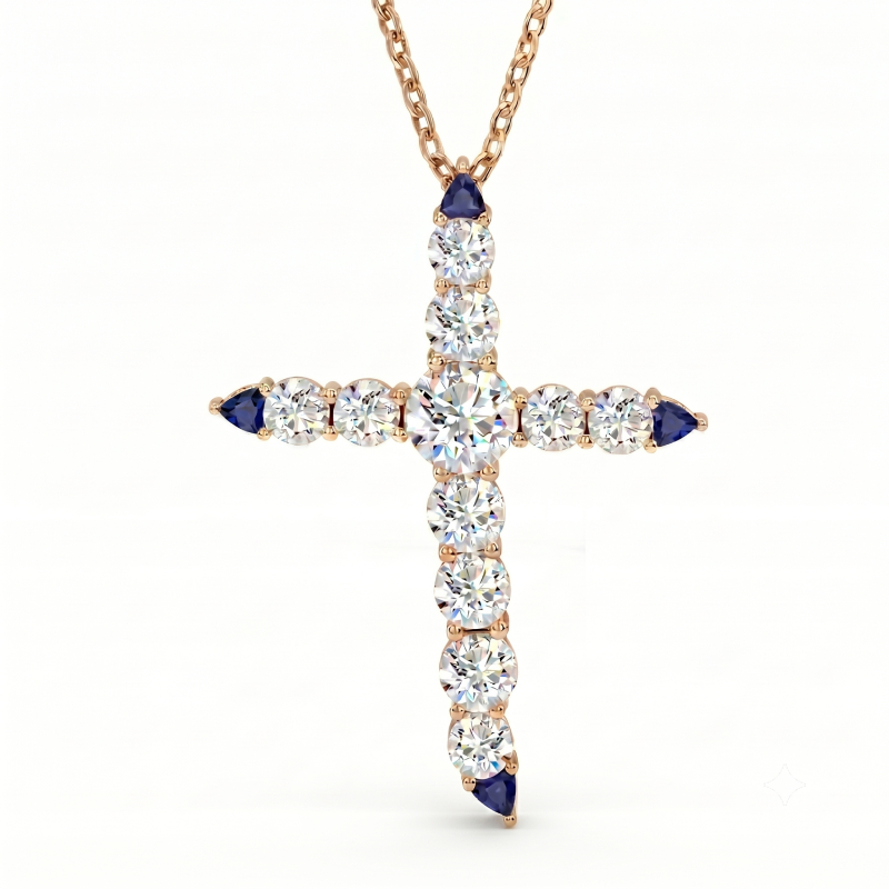 Diamond and Sapphire Cross Pendant<BR>1.45 ct. 18K Gold - Image 3