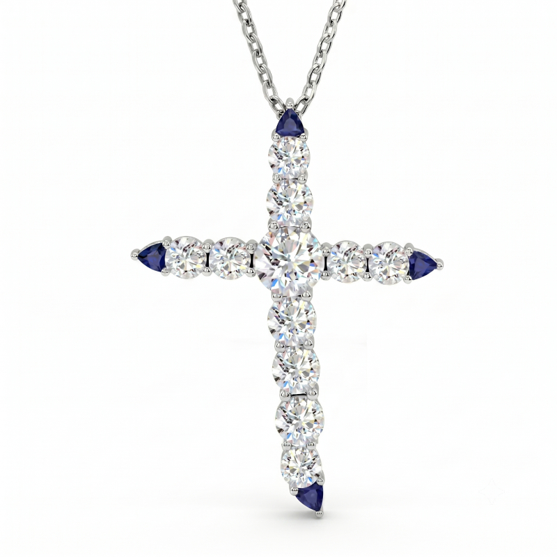Diamond and Sapphire Cross Pendant<BR>1.45 ct. 18K Gold - Image 2