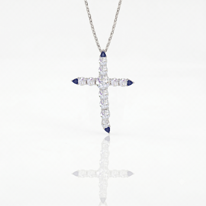 Diamond and Sapphire Cross Pendant<BR>1.45 ct. 18K Gold