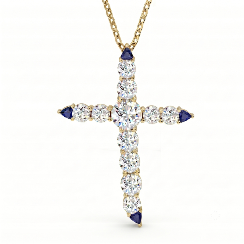 Diamond and Sapphire Cross Pendant<BR>1.45 ct. 18K Gold - Image 4
