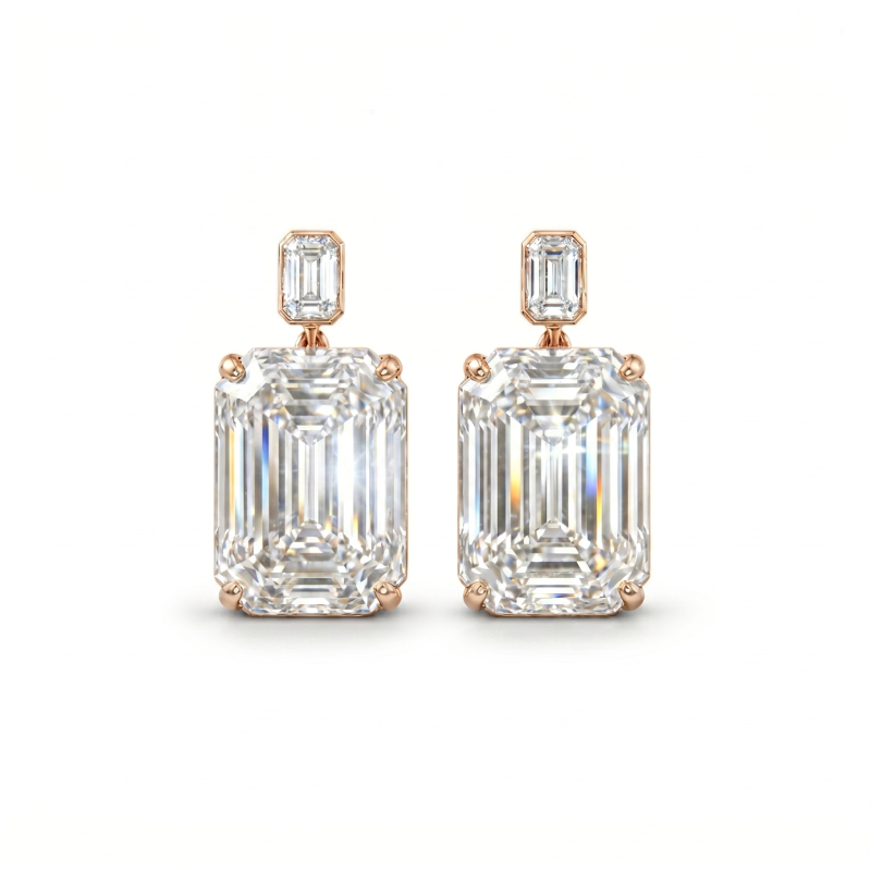 Emerald Drop Diamond Earrings<br>2.20 ct. In 18K Gold - Image 4