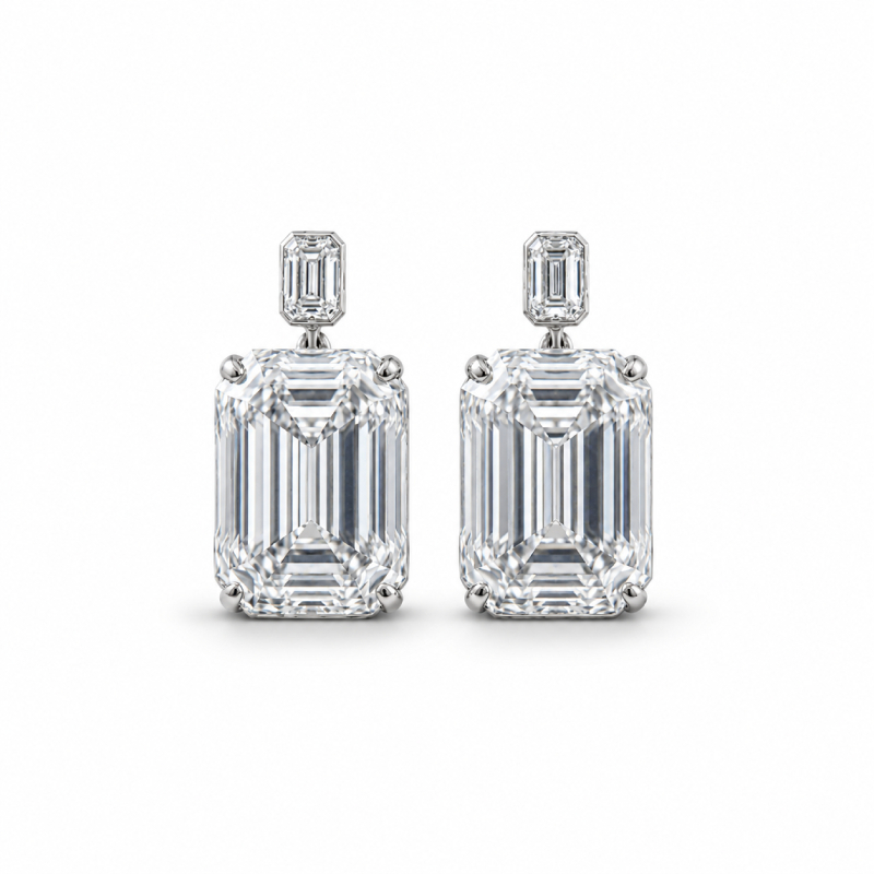 Emerald Drop Diamond Earrings<br>2.20 ct. In 18K Gold - Image 2