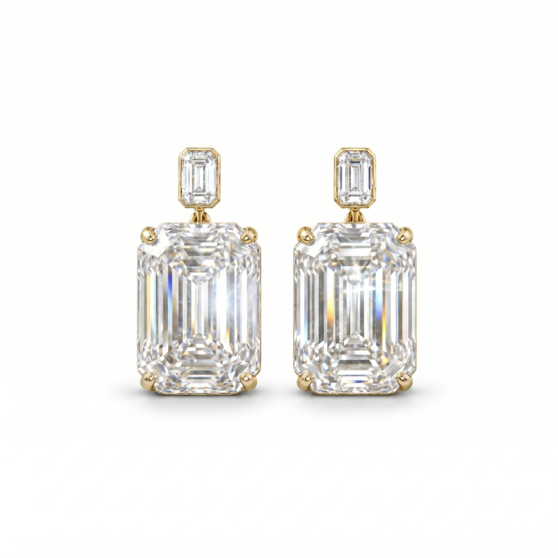 Emerald Drop Diamond Earrings<br>2.20 ct. In 18K Gold - Image 3