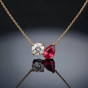 Toi et Moi Diamond & Red Tourmaline Pendant<BR>1.30 ct. 18K Gold