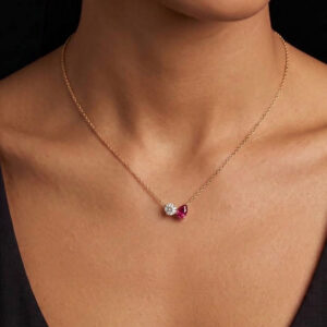 Toi et Moi Diamond & Red Tourmaline Pendant<BR>1.30 ct. 18K Gold