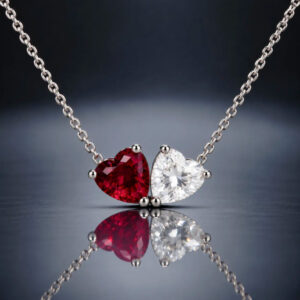 Toi et Moi Heart Diamond & Ruby Pendant<BR>1.70 ct. 18K Gold