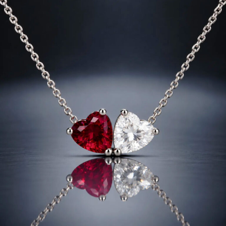 Toi et Moi Heart Diamond & Ruby Pendant<BR>1.70 ct. 18K Gold