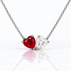 Toi et Moi Heart Diamond & Ruby Pendant<BR>1.70 ct. 18K Gold