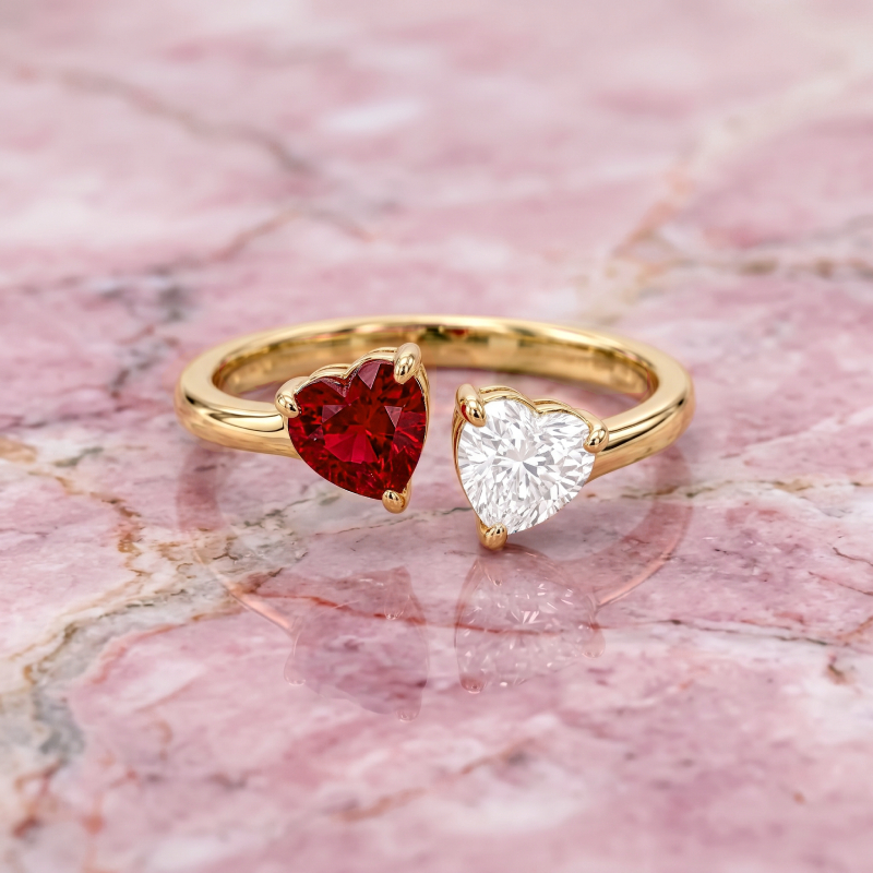 Toi et Moi Heart-Shaped Ruby & Diamond <br>2.10 Ct. in 18K Gold - Image 6