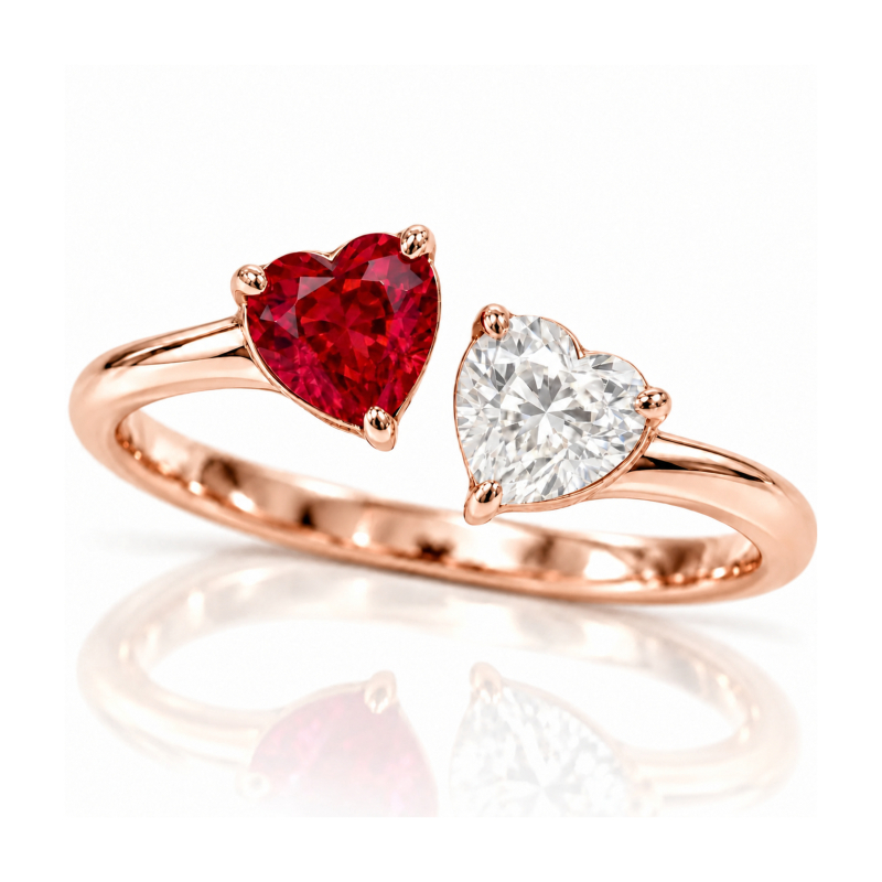 Toi et Moi Heart-Shaped Ruby & Diamond <br>2.10 Ct. in 18K Gold - Image 5
