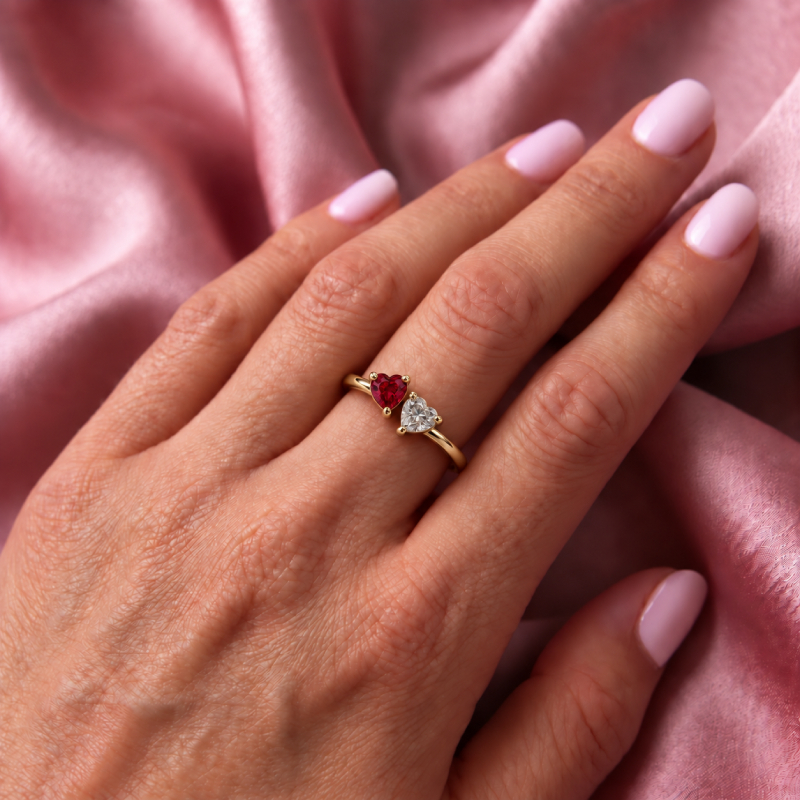 Toi et Moi Heart-Shaped Ruby & Diamond <br>2.10 Ct. in 18K Gold - Image 2
