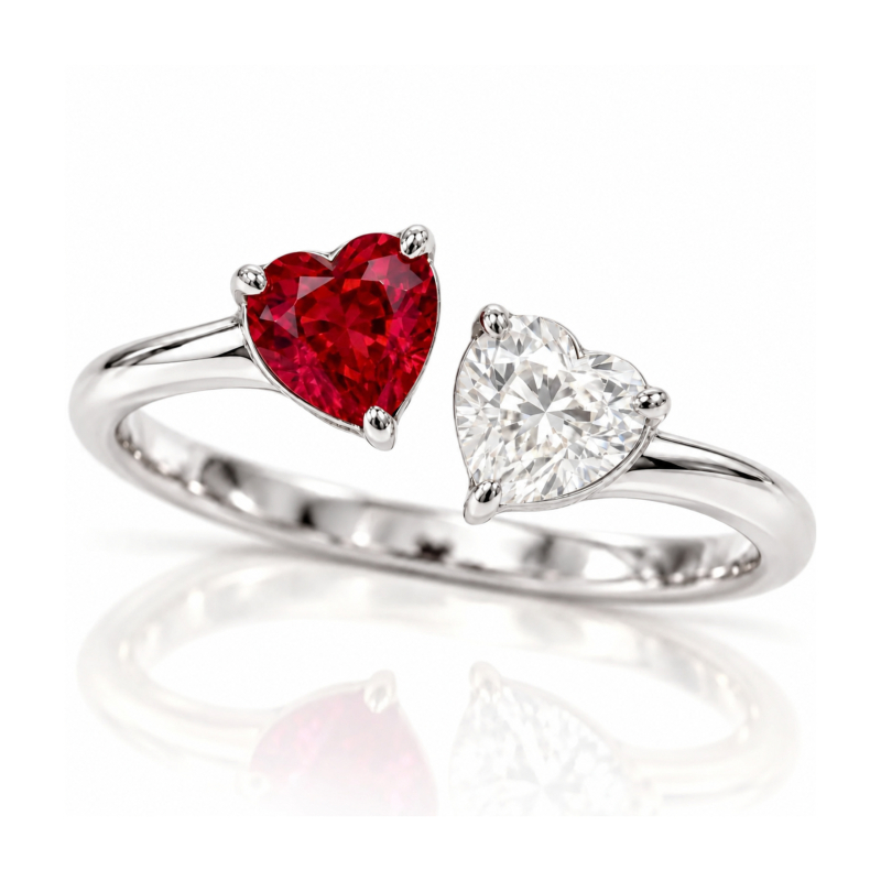 Toi et Moi Heart-Shaped Ruby & Diamond <br>2.10 Ct. in 18K Gold - Image 3