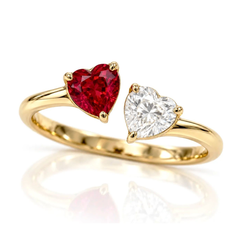 Toi et Moi Heart-Shaped Ruby & Diamond <br>2.10 Ct. in 18K Gold